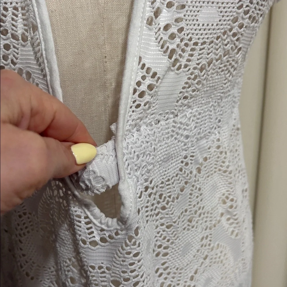 White cut out Maxi Cover-Up beach Dress V neck empire elastic waist side slits M